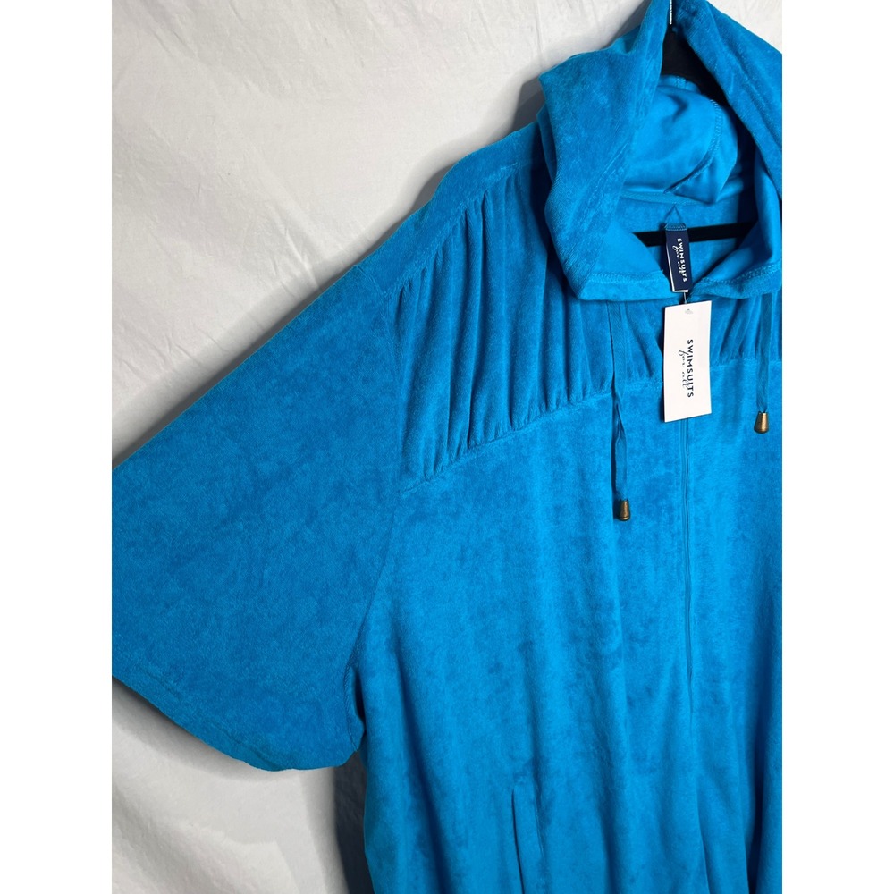 NWT Swimsuits For All Womens Blue Terry Cover Up Hoodie Zip Swim Cover Sz 38/40 - Picture 5 of 12